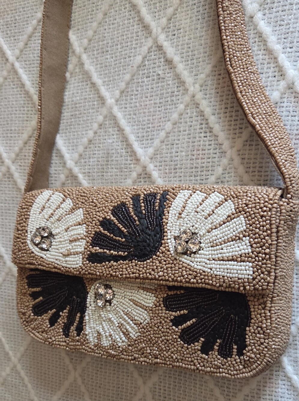 Anthropologie The Fiona Beaded Bag Floral Edition Celandine Tan - Picture 4 of 8